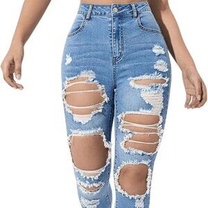 Skinny Jeans Distressed Cut Out Pants